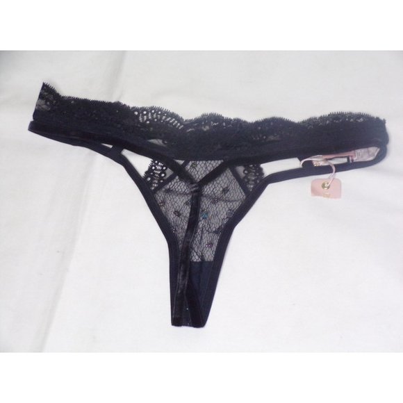 PALINDROME Mimi Cut-Out Sheer Lace Sexy Thong Panty Black Medium NEW - Picture 8 of 8